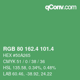 カラーコード: RGB 80 162.4 101.4 | qconv.com