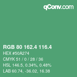 カラーコード: RGB 80 162.4 116.4 | qconv.com