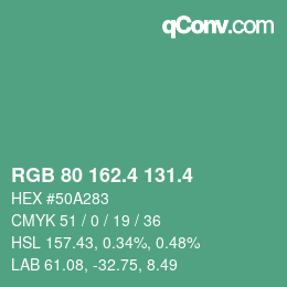 カラーコード: RGB 80 162.4 131.4 | qconv.com