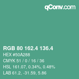 カラーコード: RGB 80 162.4 136.4 | qconv.com