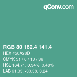カラーコード: RGB 80 162.4 141.4 | qconv.com