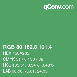 カラーコード: RGB 80 162.8 101.4 | qconv.com