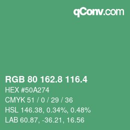 カラーコード: RGB 80 162.8 116.4 | qconv.com
