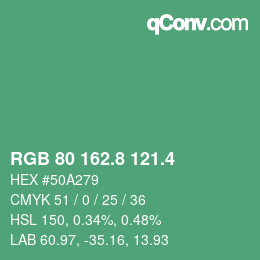 カラーコード: RGB 80 162.8 121.4 | qconv.com