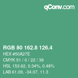 カラーコード: RGB 80 162.8 126.4 | qconv.com