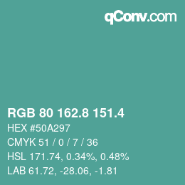 カラーコード: RGB 80 162.8 151.4 | qconv.com