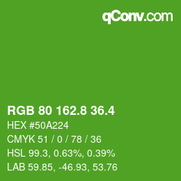 カラーコード: RGB 80 162.8 36.4 | qconv.com