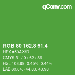 カラーコード: RGB 80 162.8 61.4 | qconv.com