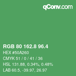 カラーコード: RGB 80 162.8 96.4 | qconv.com