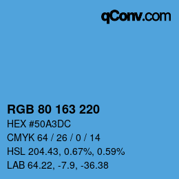 颜色代码: RGB 80 163 220 | qconv.com