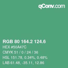 カラーコード: RGB 80 164.2 124.6 | qconv.com