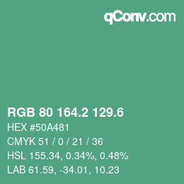 カラーコード: RGB 80 164.2 129.6 | qconv.com