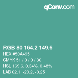 カラーコード: RGB 80 164.2 149.6 | qconv.com