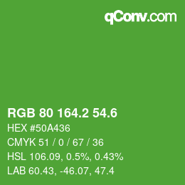 カラーコード: RGB 80 164.2 54.6 | qconv.com