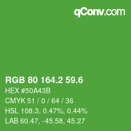 カラーコード: RGB 80 164.2 59.6 | qconv.com