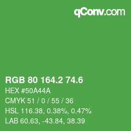 カラーコード: RGB 80 164.2 74.6 | qconv.com