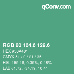 カラーコード: RGB 80 164.6 129.6 | qconv.com
