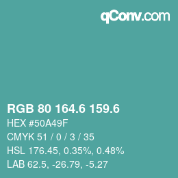 カラーコード: RGB 80 164.6 159.6 | qconv.com
