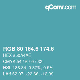 カラーコード: RGB 80 164.6 174.6 | qconv.com