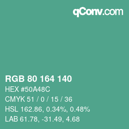 カラーコード: RGB 80 164 140 | qconv.com