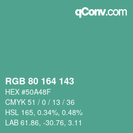 颜色代码: RGB 80 164 143 | qconv.com