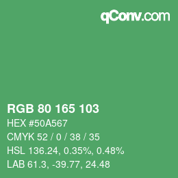 颜色代码: RGB 80 165 103 | qconv.com