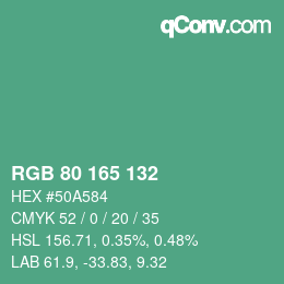 颜色代码: RGB 80 165 132 | qconv.com