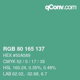 颜色代码: RGB 80 165 137 | qconv.com
