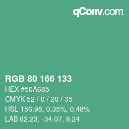 Color code: RGB 80 166 133 | qconv.com