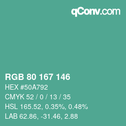 Color code: RGB 80 167 146 | qconv.com