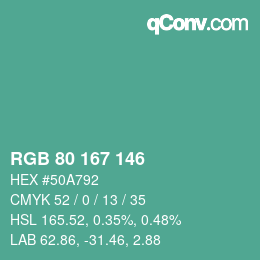 Color code: RGB 80 167 146 | qconv.com