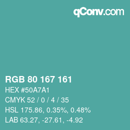 Color code: RGB 80 167 161 | qconv.com