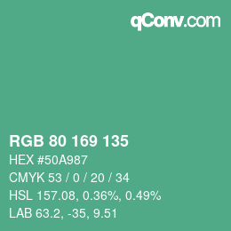 カラーコード: RGB 80 169 135 | qconv.com