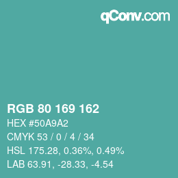 Color code: RGB 80 169 162 | qconv.com
