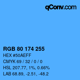 Color code: RGB 80 174 255 | qconv.com