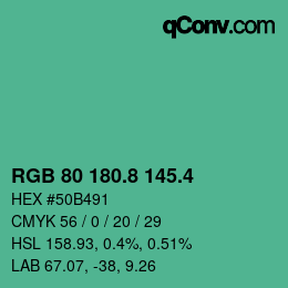 カラーコード: RGB 80 180.8 145.4 | qconv.com