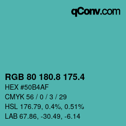 カラーコード: RGB 80 180.8 175.4 | qconv.com