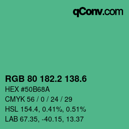 カラーコード: RGB 80 182.2 138.6 | qconv.com