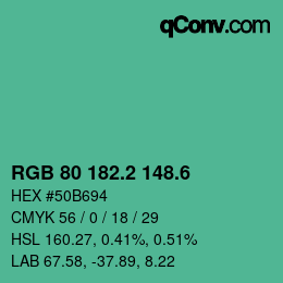 カラーコード: RGB 80 182.2 148.6 | qconv.com