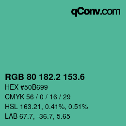 カラーコード: RGB 80 182.2 153.6 | qconv.com