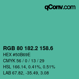 カラーコード: RGB 80 182.2 158.6 | qconv.com