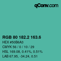 カラーコード: RGB 80 182.2 163.6 | qconv.com