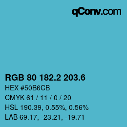 カラーコード: RGB 80 182.2 203.6 | qconv.com