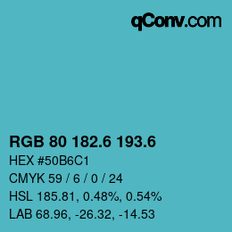 カラーコード: RGB 80 182.6 193.6 | qconv.com