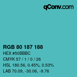 Color code: RGB 80 187 188 | qconv.com