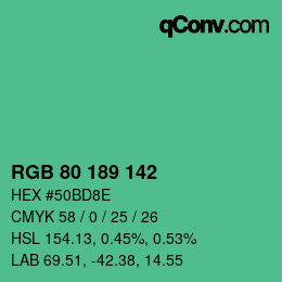 Color code: RGB 80 189 142 | qconv.com