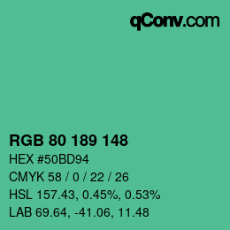 Color code: RGB 80 189 148 | qconv.com