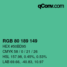 Color code: RGB 80 189 149 | qconv.com