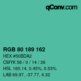 Color code: RGB 80 189 162 | qconv.com