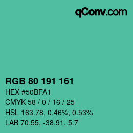 颜色代码: RGB 80 191 161 | qconv.com